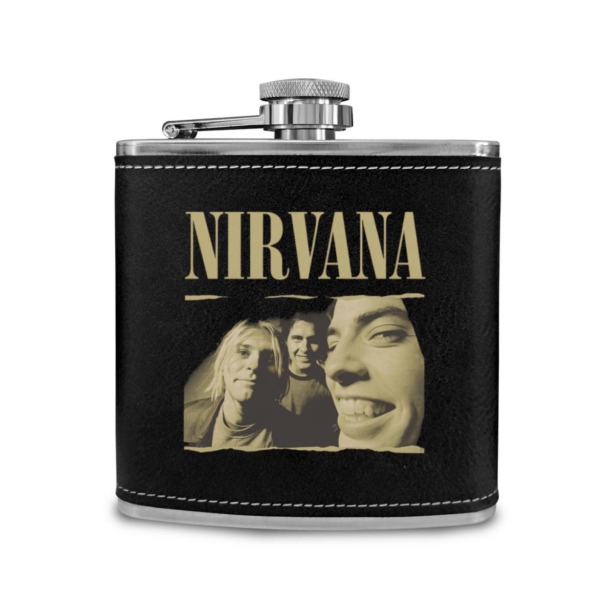 Nirvana Torn Edge 6oz vintage-style stainless steel hip flask product image