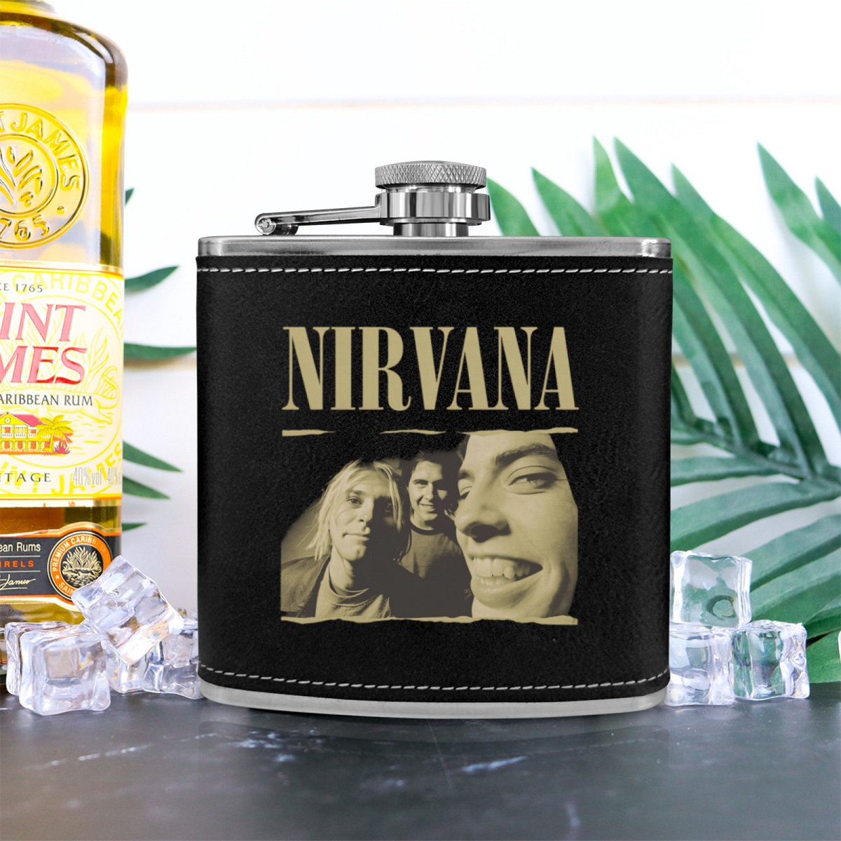 Nirvana Torn Edge 6oz vintage-style stainless steel hip flask product image