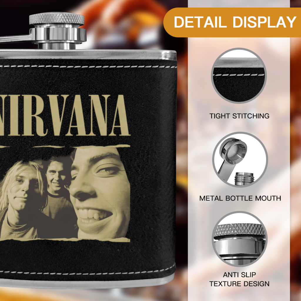 Nirvana Torn Edge 6oz vintage-style stainless steel hip flask product image