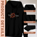 Women's Motion behind Bold Type hoodie product-feature illustration with close views of the hood, pocket and cuffs