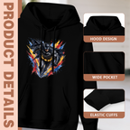 Hood, pouch pocket and sleeve-cuff detail images accompanying the women's Wings within a Color Blast hoodie