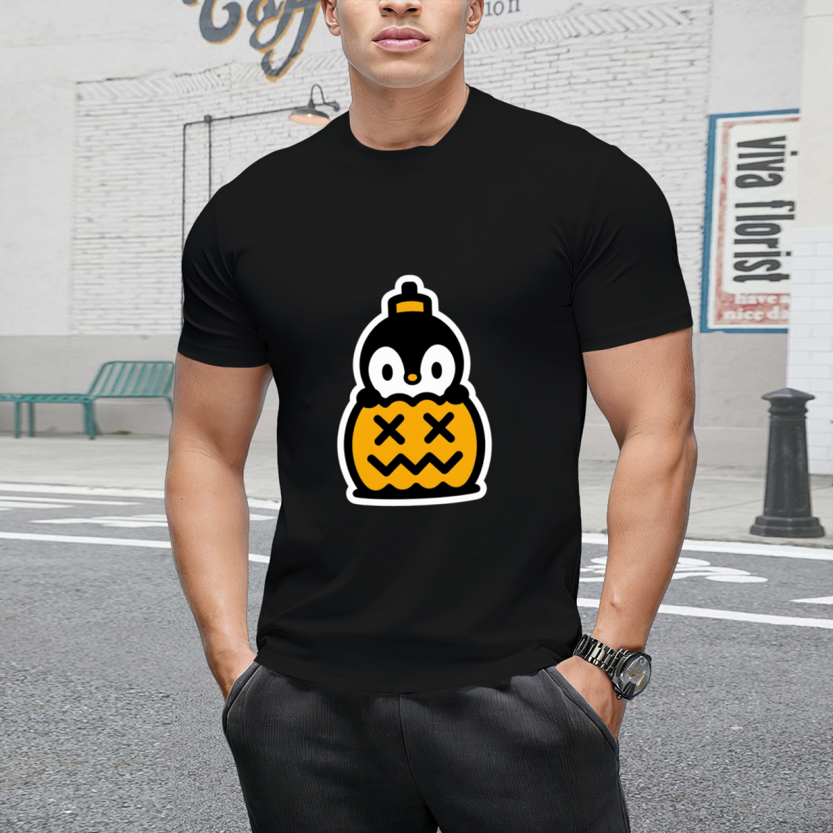 Pumpkin Penguin Halloween Trick or Treat Graphic T-Shirt