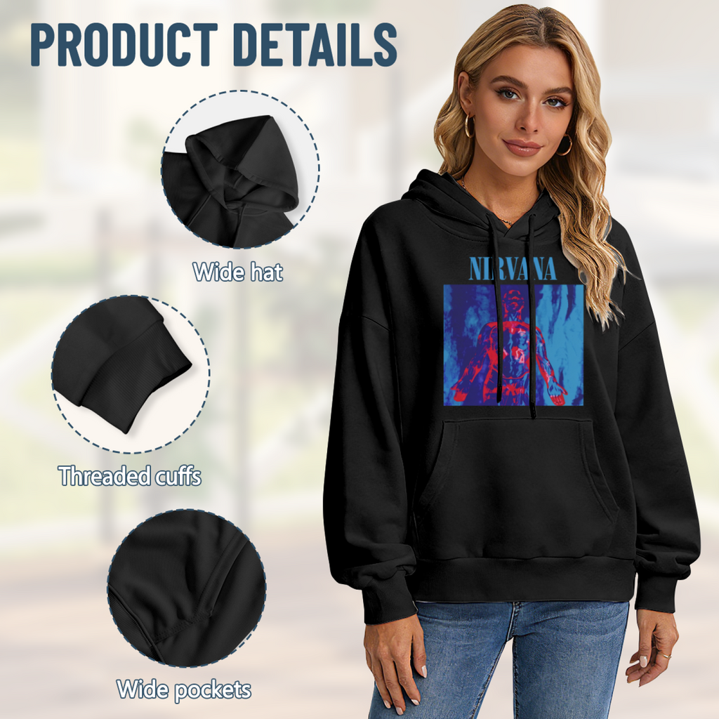 Hoodie product image with anatomical figure red blue artwork
