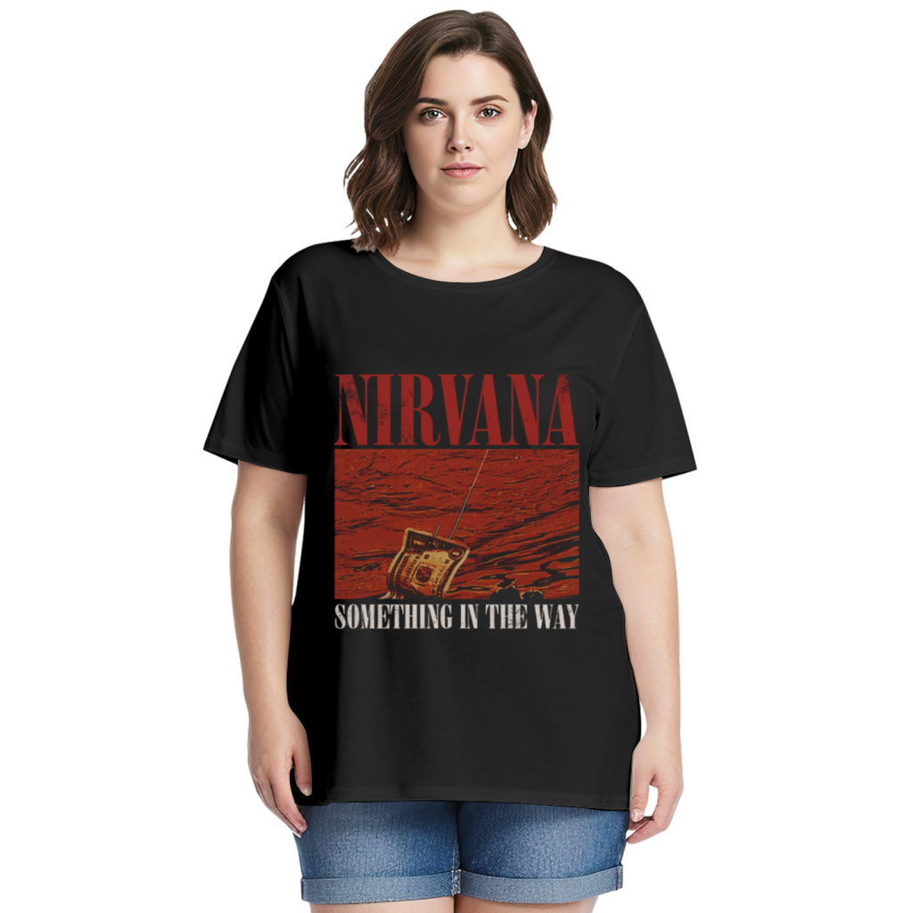 Graphic T-shirt product image with something in the way radio artwork, black colorway