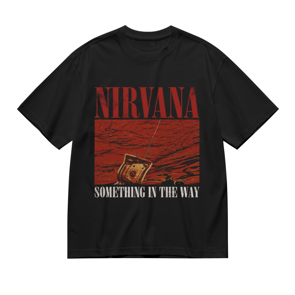 Graphic T-shirt product image with something in the way radio artwork
