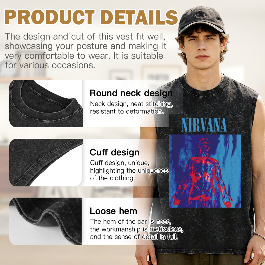 Nirvana Red Blue Anatomy Art Unisex Washed Tank Top — product image showing the red-and-blue anatomy-themed illustration design