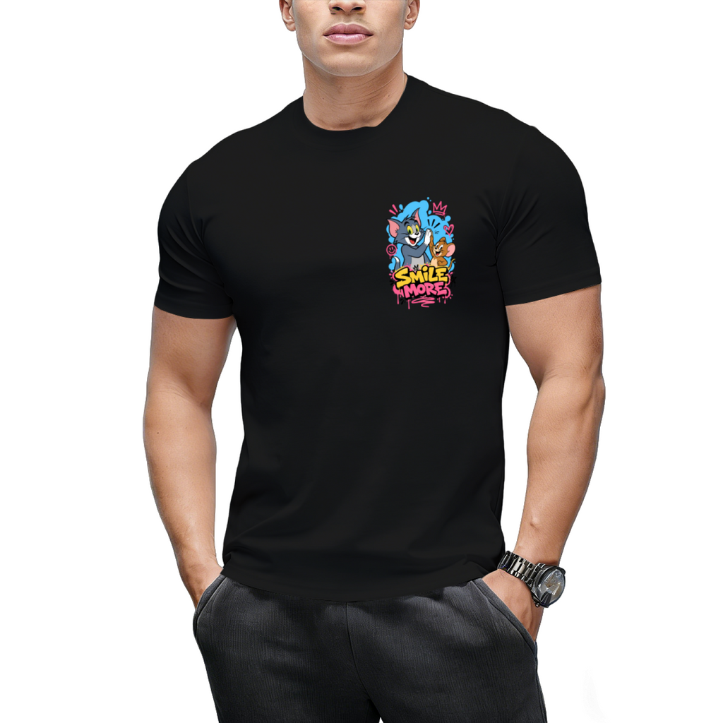 Cute Tom and Jerry Peeking Behind Cheese Doodle Art T-Shirt