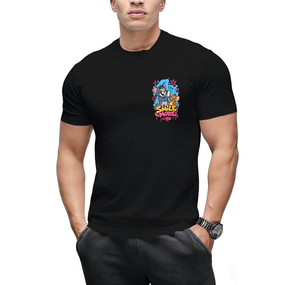 Cute Tom and Jerry Peeking Behind Cheese Doodle Art T-Shirt