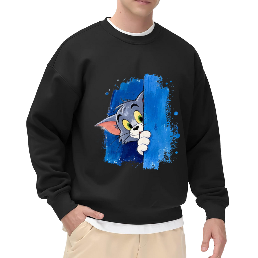 Tom Cat Winking Smirk Blue Paint Graphic Sweatshirt