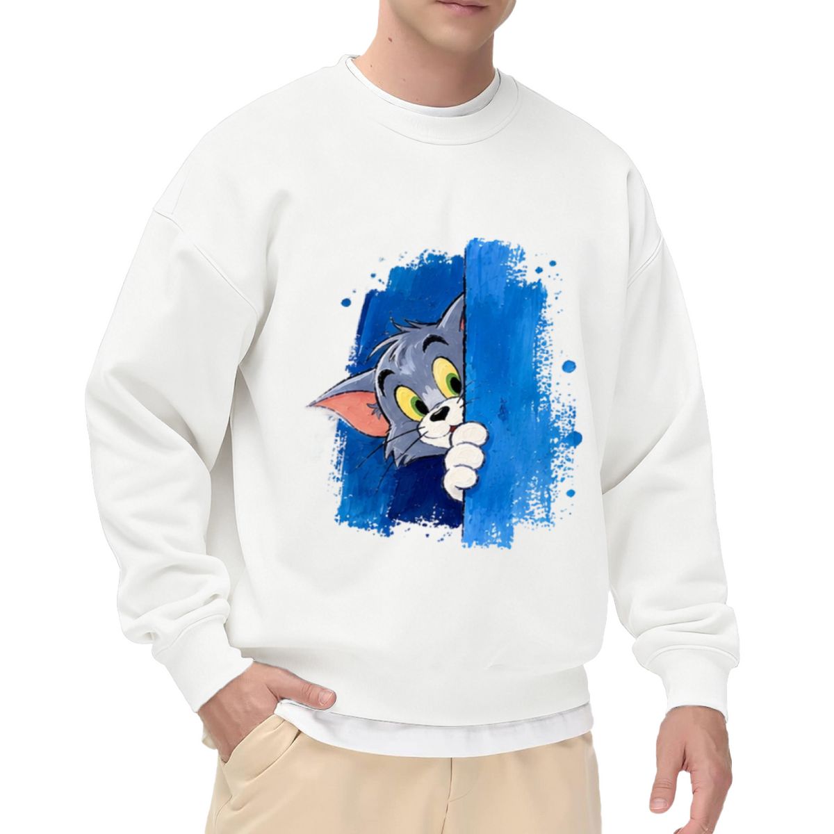 Tom Cat Winking Smirk Blue Paint Graphic Sweatshirt