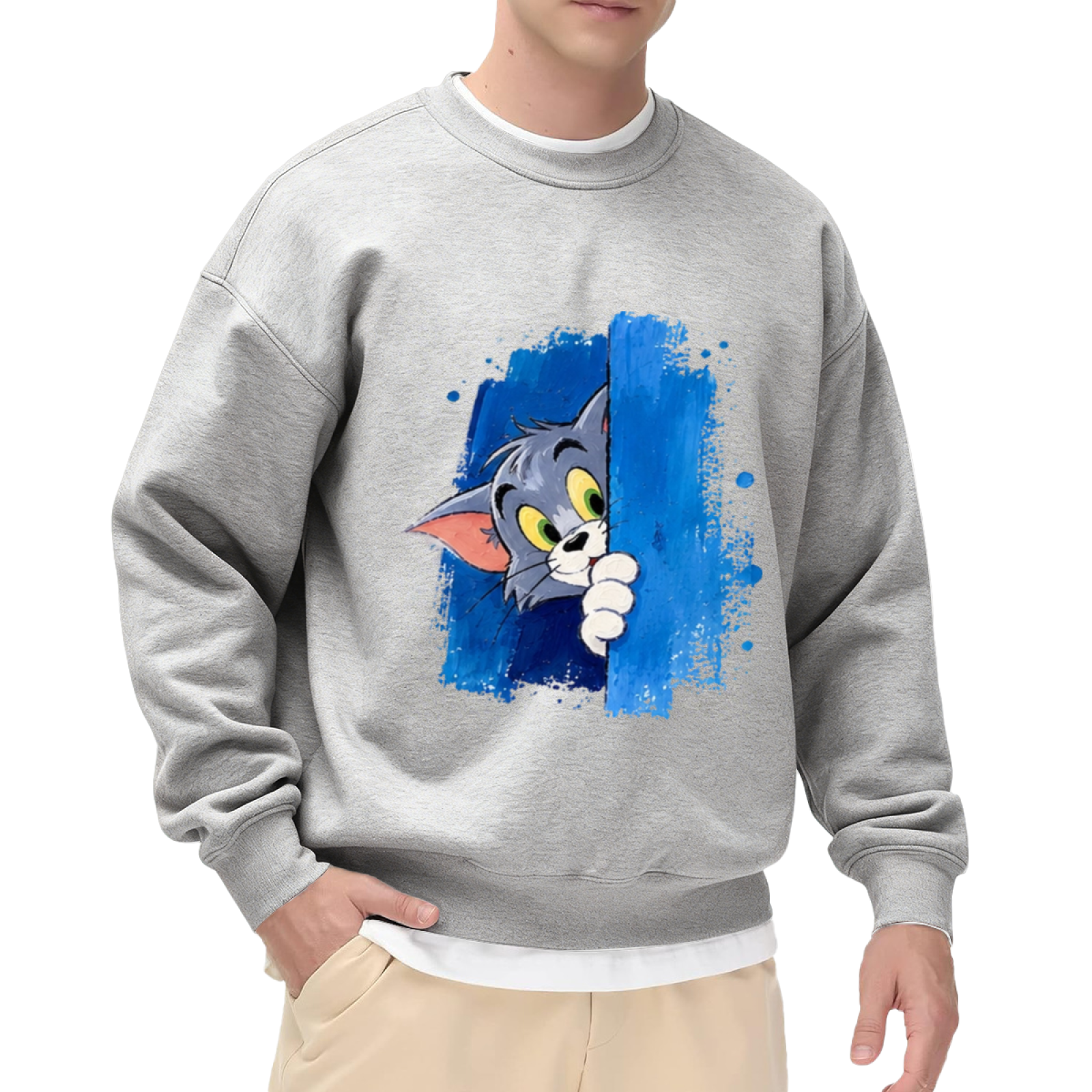 Tom Cat Winking Smirk Blue Paint Graphic Sweatshirt