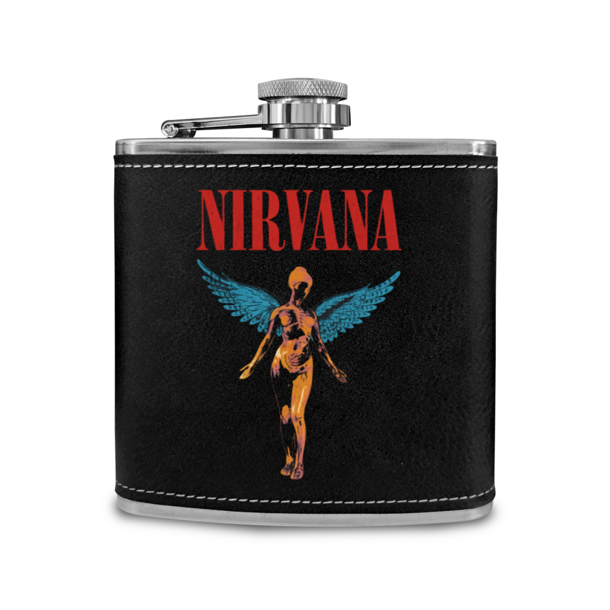 Nirvana In Utero Black 6oz vintage-style stainless steel hip flask product image