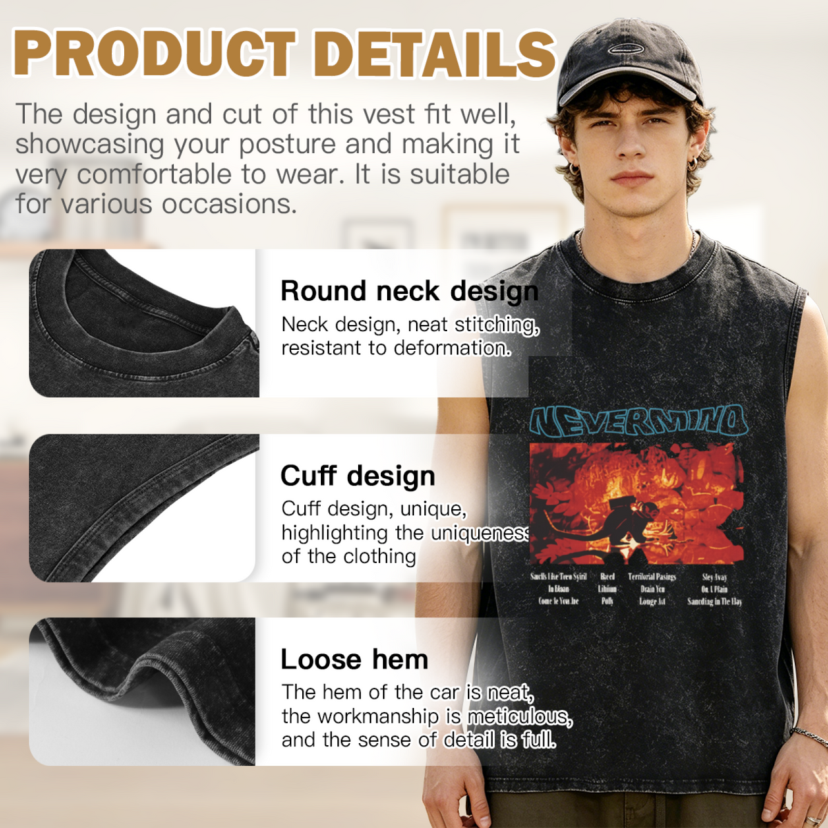 Nirvana Nevermind Red Concert Art Washed Tank Top — product image showing the a Nevermind-related red concert and tracklist design design