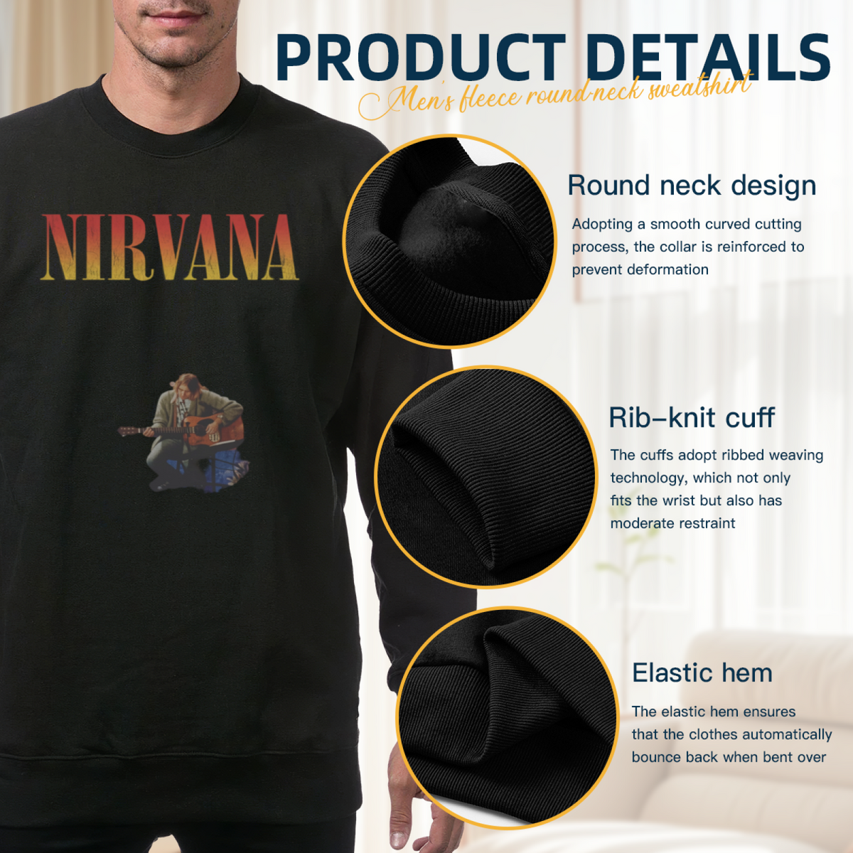 Artwork preview for Nirvana Acoustic Guitar Graphic Crewneck Sweatshirt