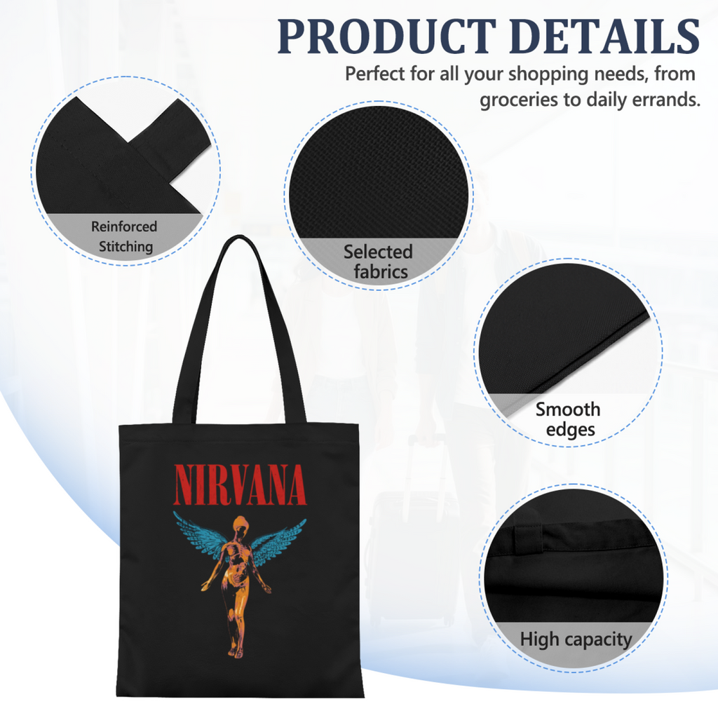 Nirvana In Utero Black Graphic Canvas Tote — an In Utero-inspired graphic identified as the black edition