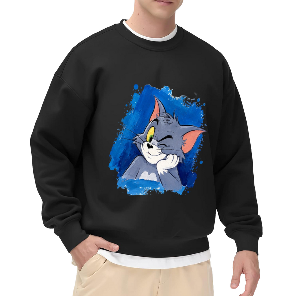 Tom Cat Peeking Blue Brushstroke Graphic Sweatshirt