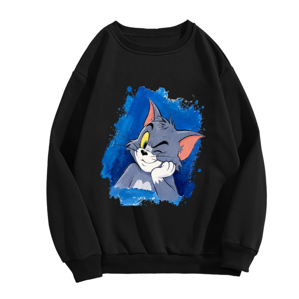 Tom Cat Peeking Blue Brushstroke Graphic Sweatshirt