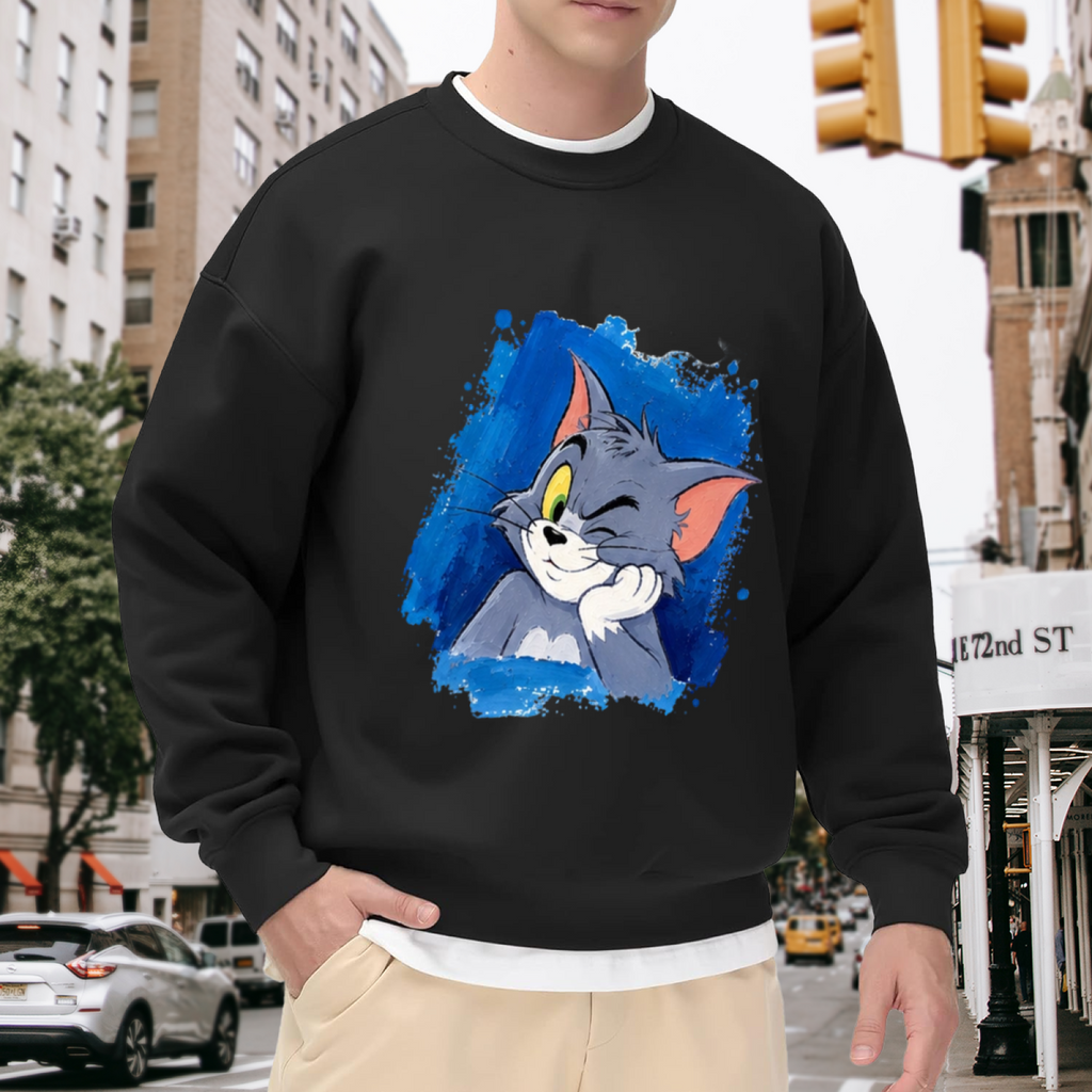 Tom Cat Peeking Blue Brushstroke Graphic Sweatshirt