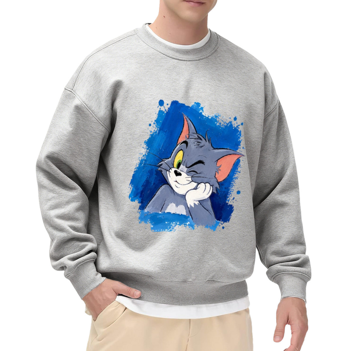 Tom Cat Peeking Blue Brushstroke Graphic Sweatshirt
