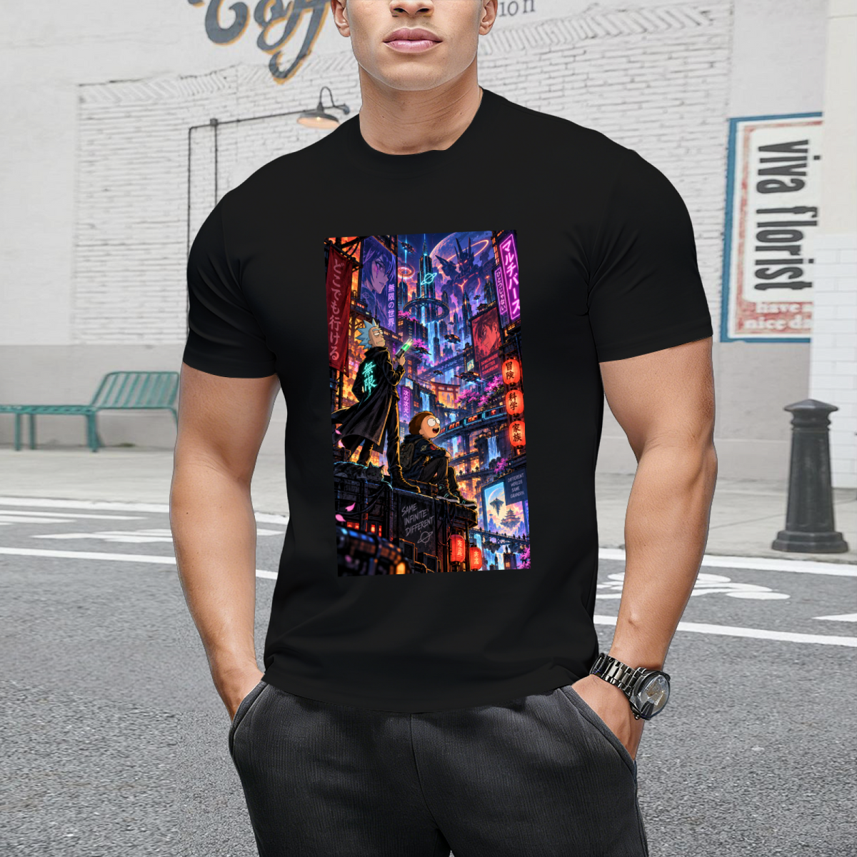 Cyberpunk Rooftop Duo Men's T-Shirt for City Outings