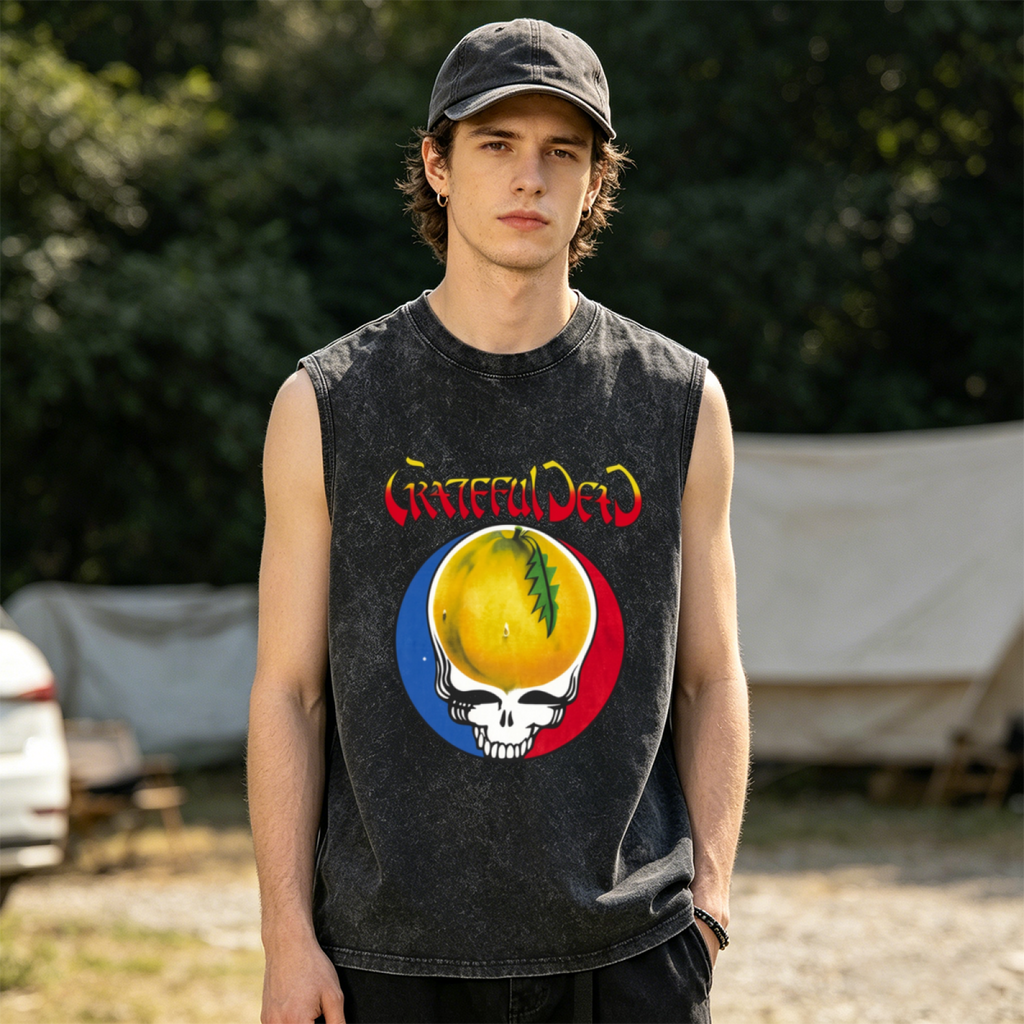 Grateful Dead washed graphic tank top with Yellow Pomelo Steal Your Face graphic