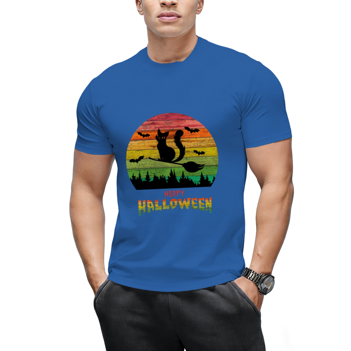 Vintage Halloween Cat Witch Graphic T-Shirt