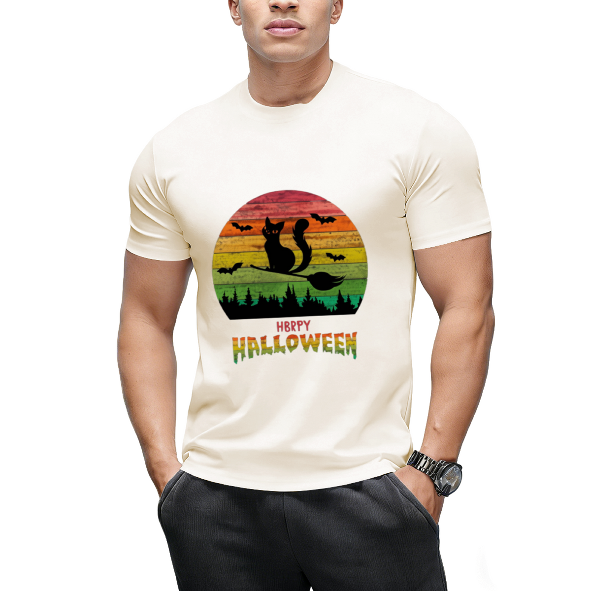 Vintage Halloween Cat Witch Graphic T-Shirt