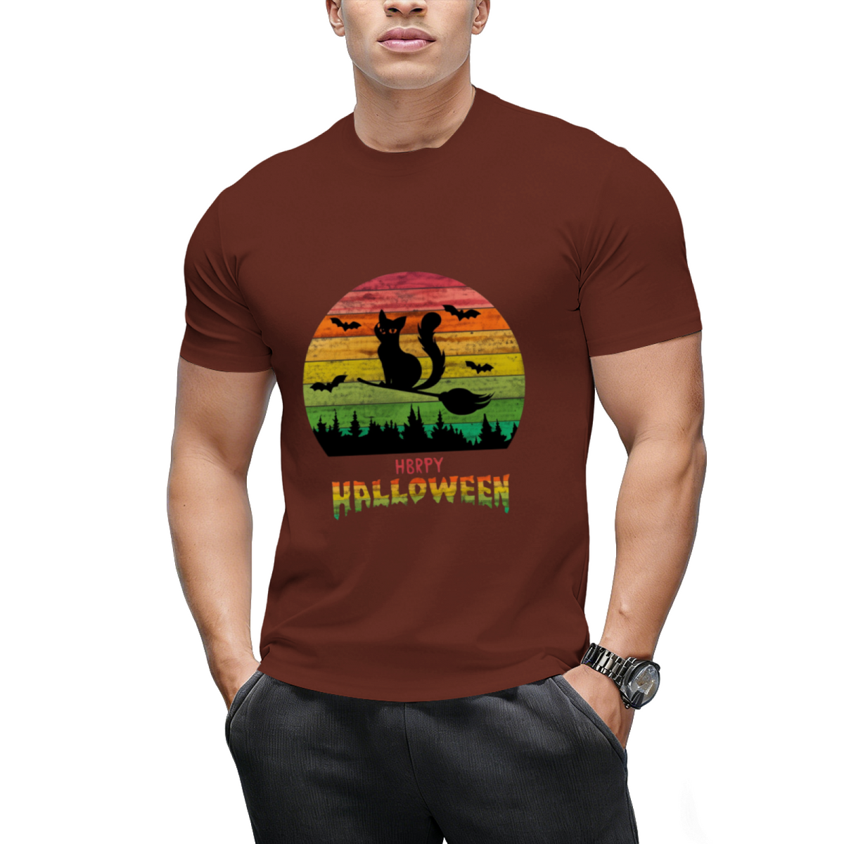 Vintage Halloween Cat Witch Graphic T-Shirt
