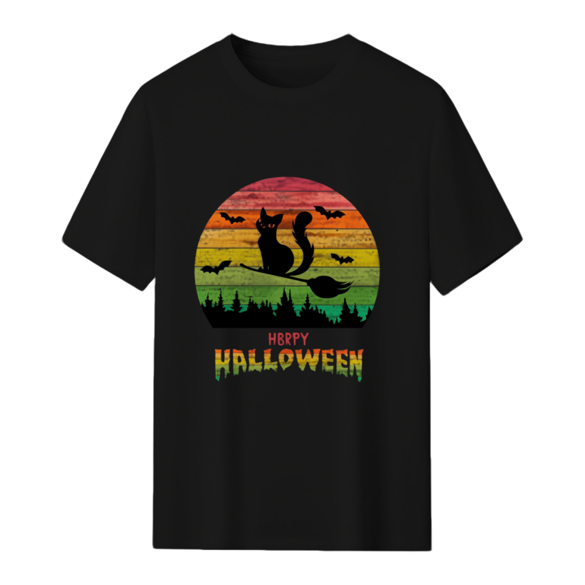 Vintage Halloween Cat Witch Graphic T-Shirt