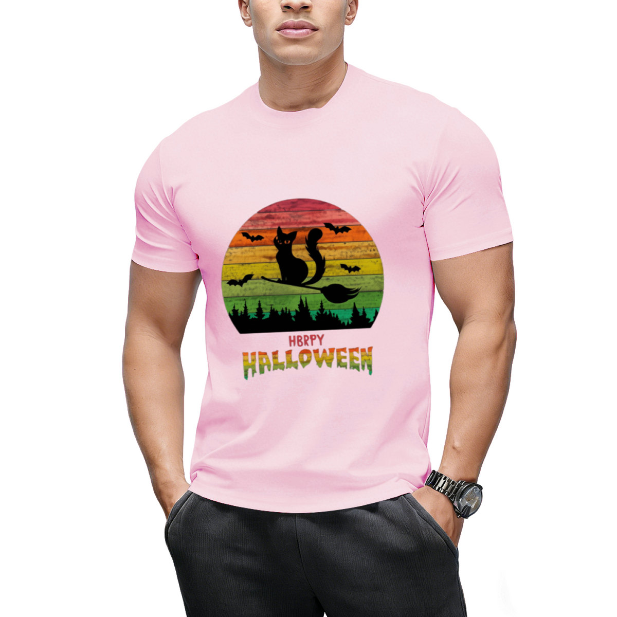Vintage Halloween Cat Witch Graphic T-Shirt