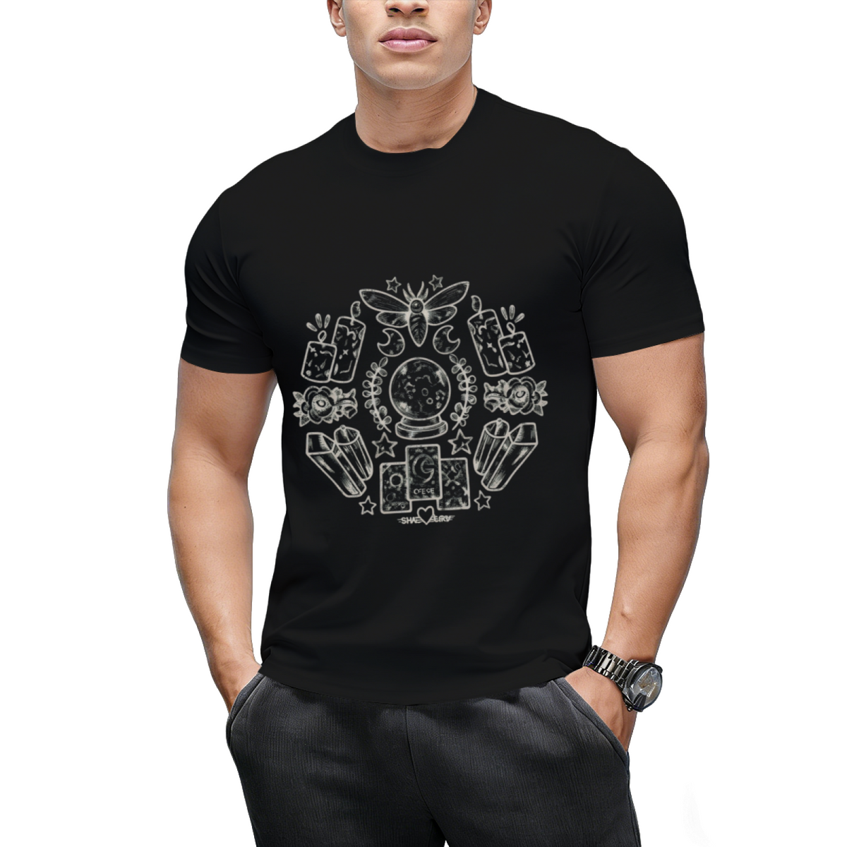 Witch Coven Tarot Cards and Crystal Balls (white) Graphic T-Shirt