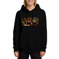 Figures gathered in a richly furnished palace lounge with a glowing portal printed on a women's hoodie, shown in a front model photo