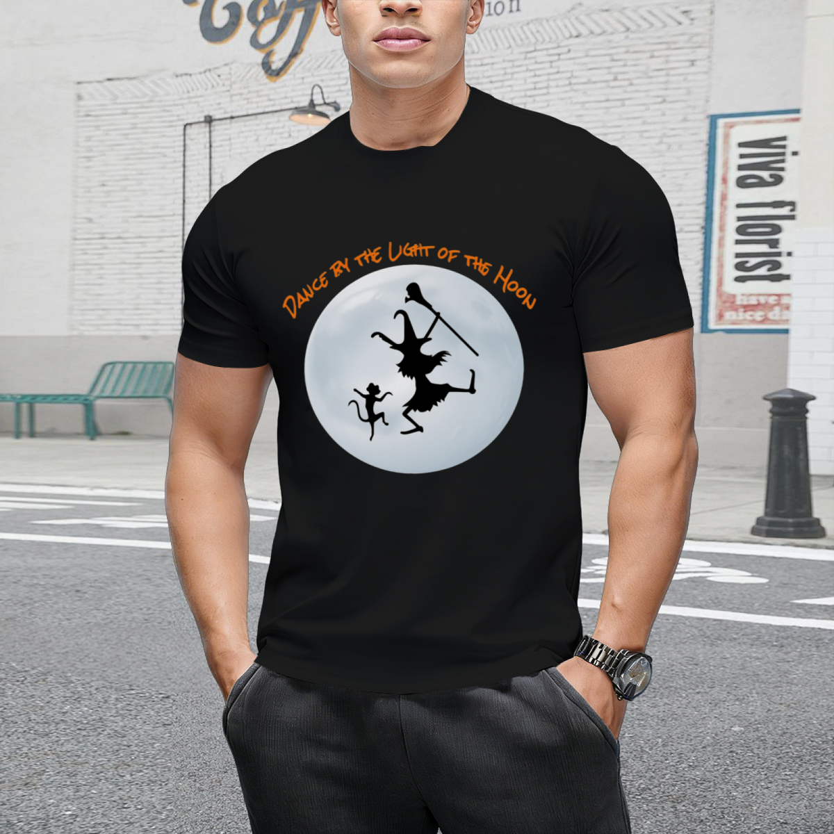 Moonlight Witch and Black Cat Graphic T-Shirt