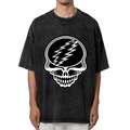 Front view of Grateful Dead Black and White Steal Your Face Skull washed graphic T-shirt