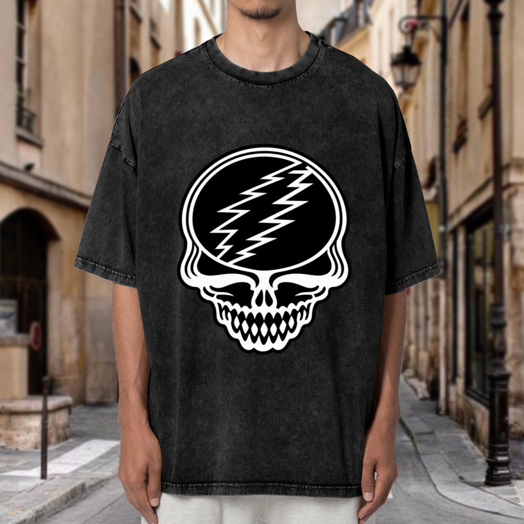 Grateful Dead Black and White Steal Your Face Skull washed graphic T-shirt, product image