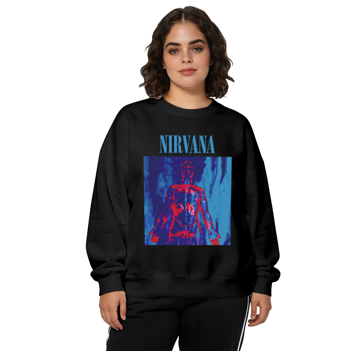 Crewneck sweatshirt product image with red-and-blue anatomical illustration