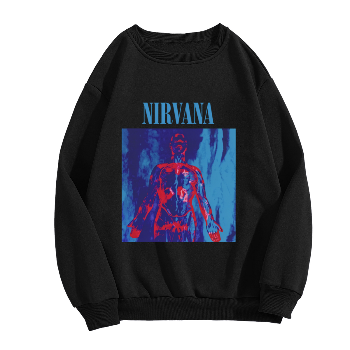 Crewneck sweatshirt product image with red-and-blue anatomical illustration