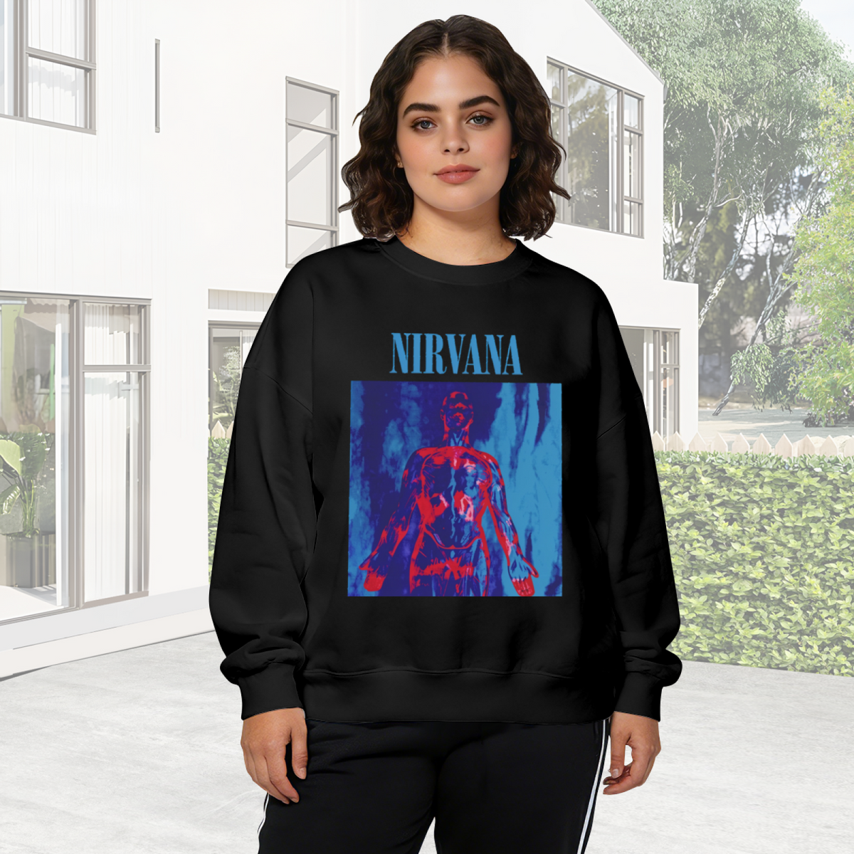 Crewneck sweatshirt product image with red-and-blue anatomical illustration