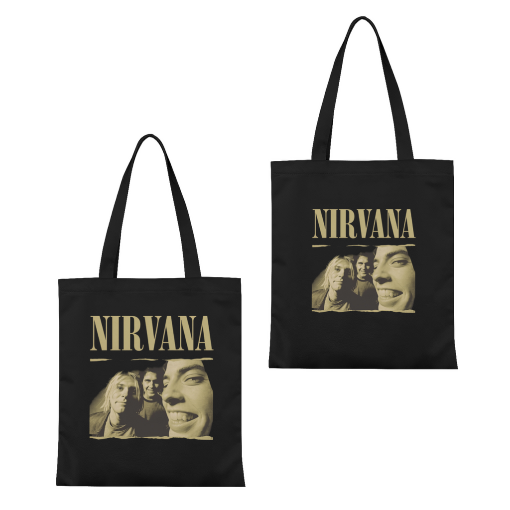 Nirvana Torn Edge Graphic Canvas Tote Bag — a torn-edge style graphic theme
