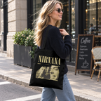 Nirvana Torn Edge Graphic Canvas Tote Bag — a torn-edge style graphic theme