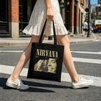 Nirvana Torn Edge Graphic Canvas Tote Bag — a torn-edge style graphic theme