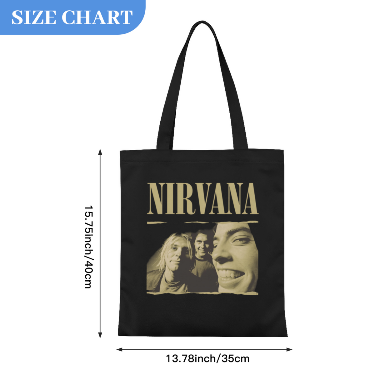 Nirvana Torn Edge Graphic Canvas Tote Bag — a torn-edge style graphic theme