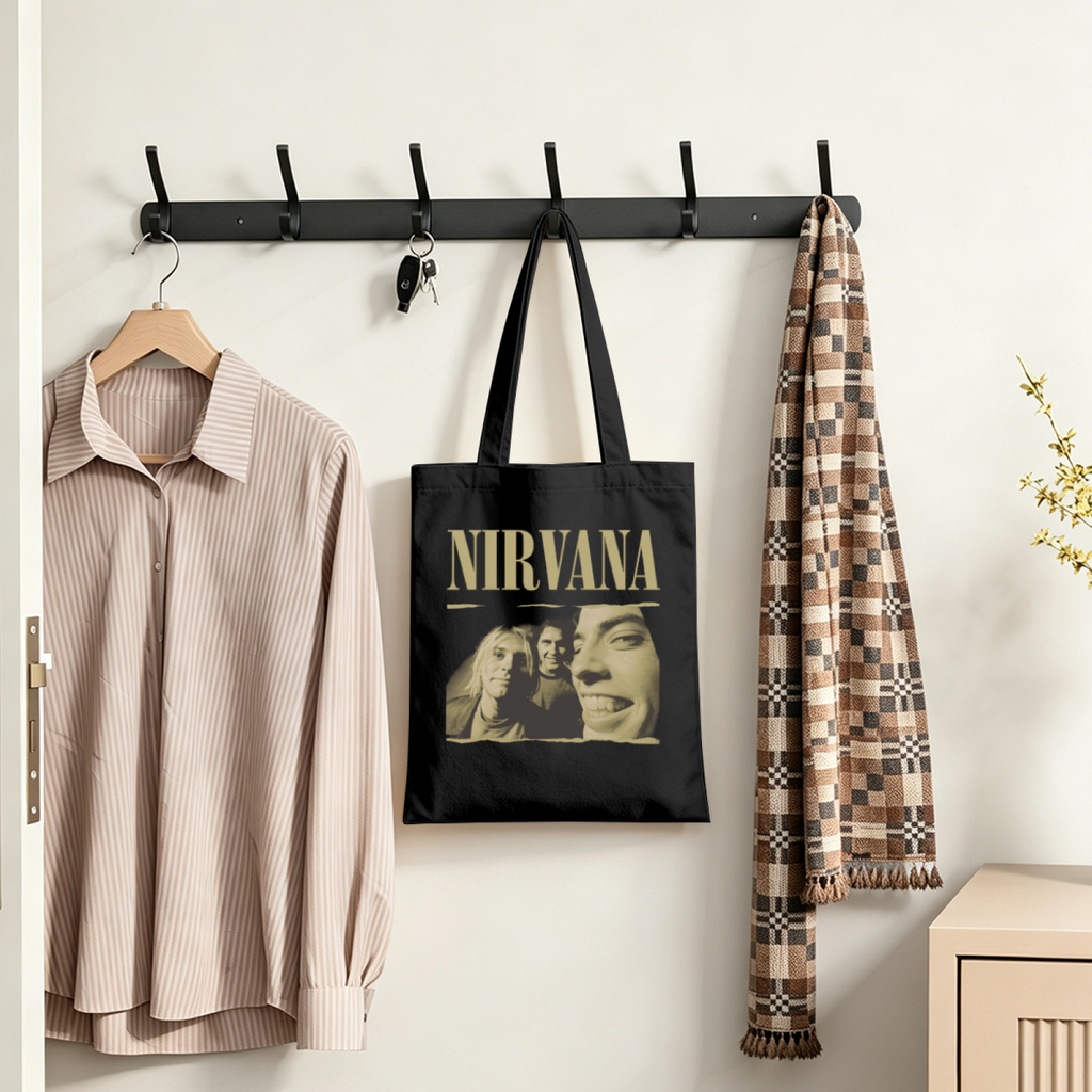 Nirvana Torn Edge Graphic Canvas Tote Bag — a torn-edge style graphic theme