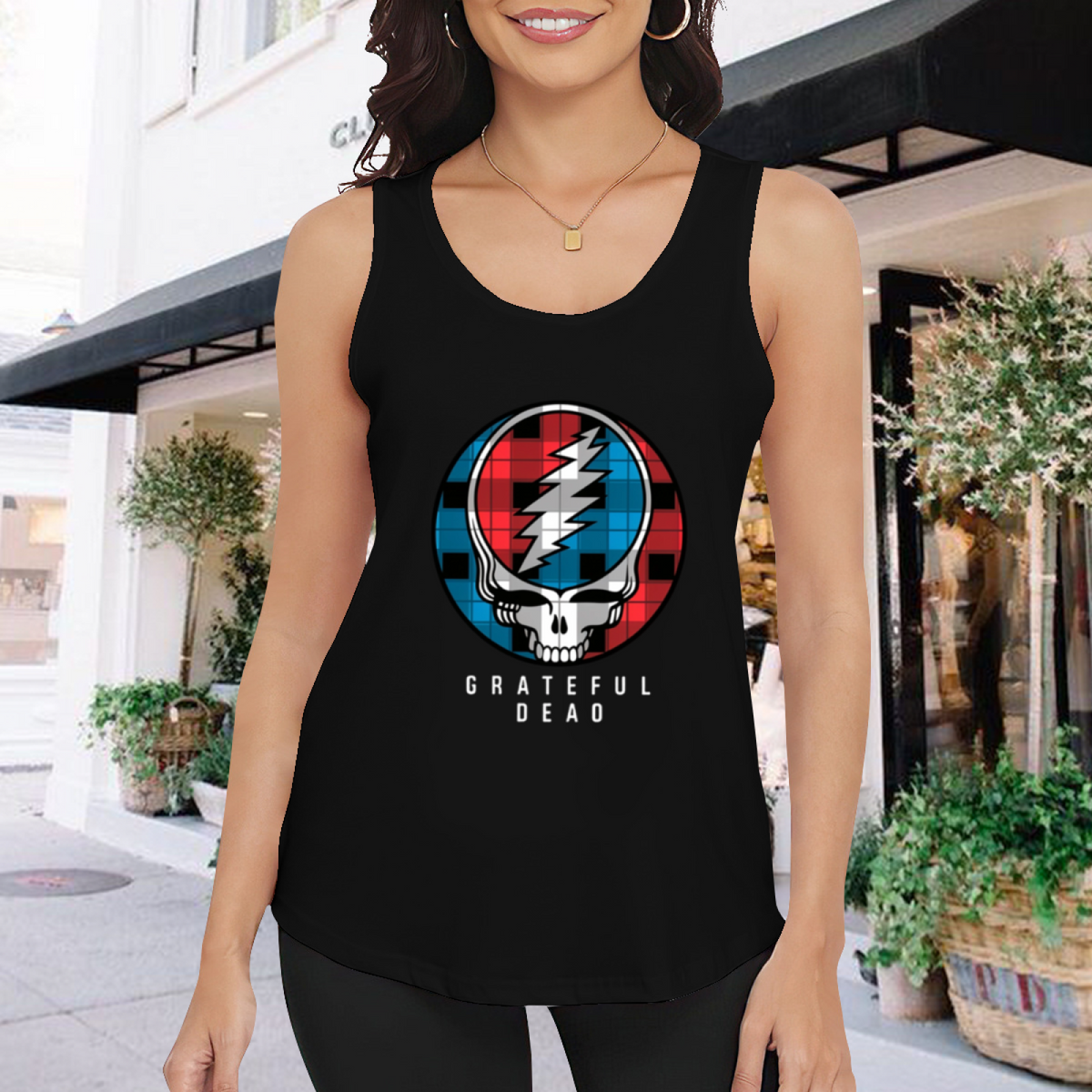 Grateful Dead Plaid Steal Your Face graphic tank top product image