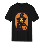 Vintage Witch, Black Cat and Jack-o-lantern Graphic T-Shirt