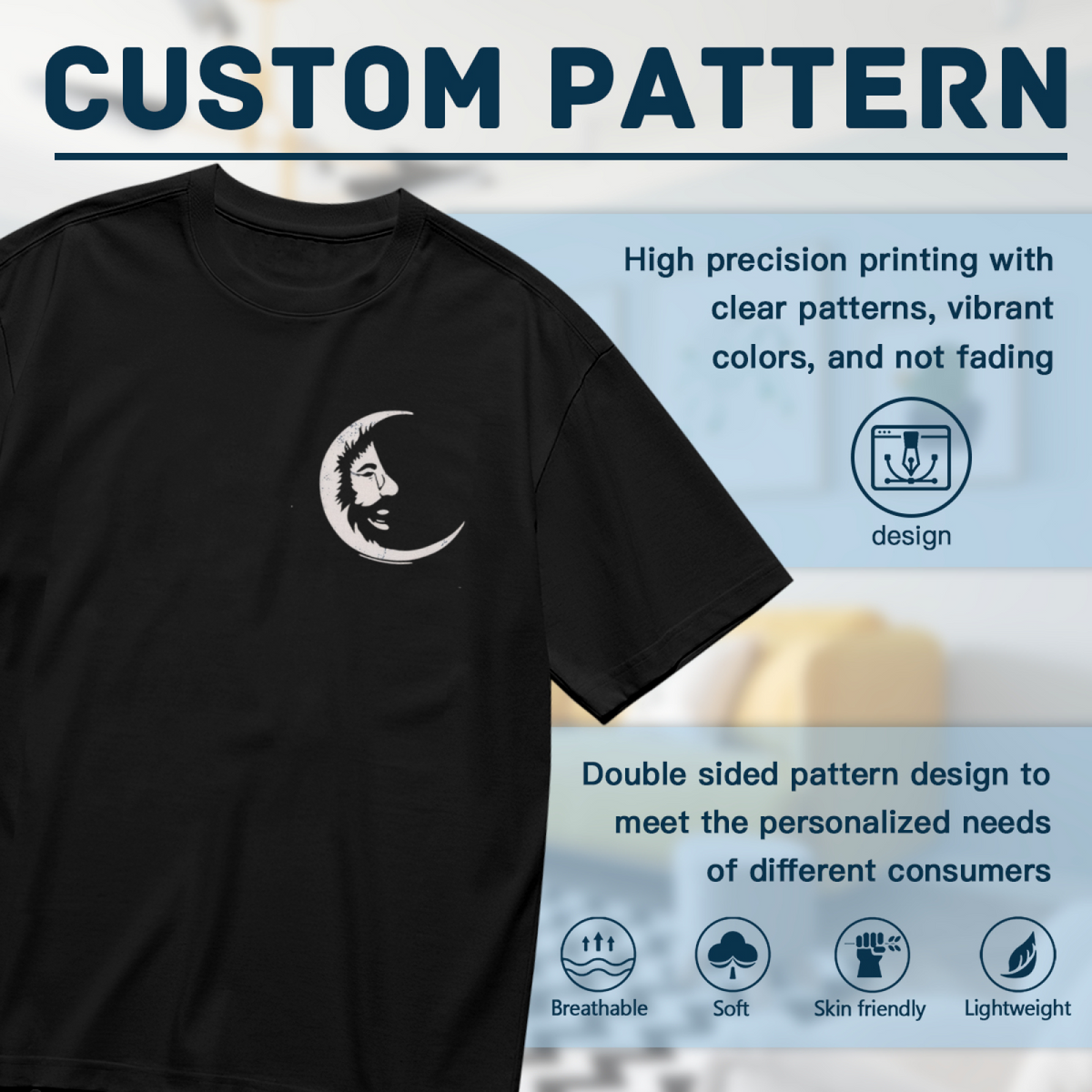 Grateful Dead Blue tie-dye Jerry Garcia with a white crescent moon face print called graphic T-shirt product image