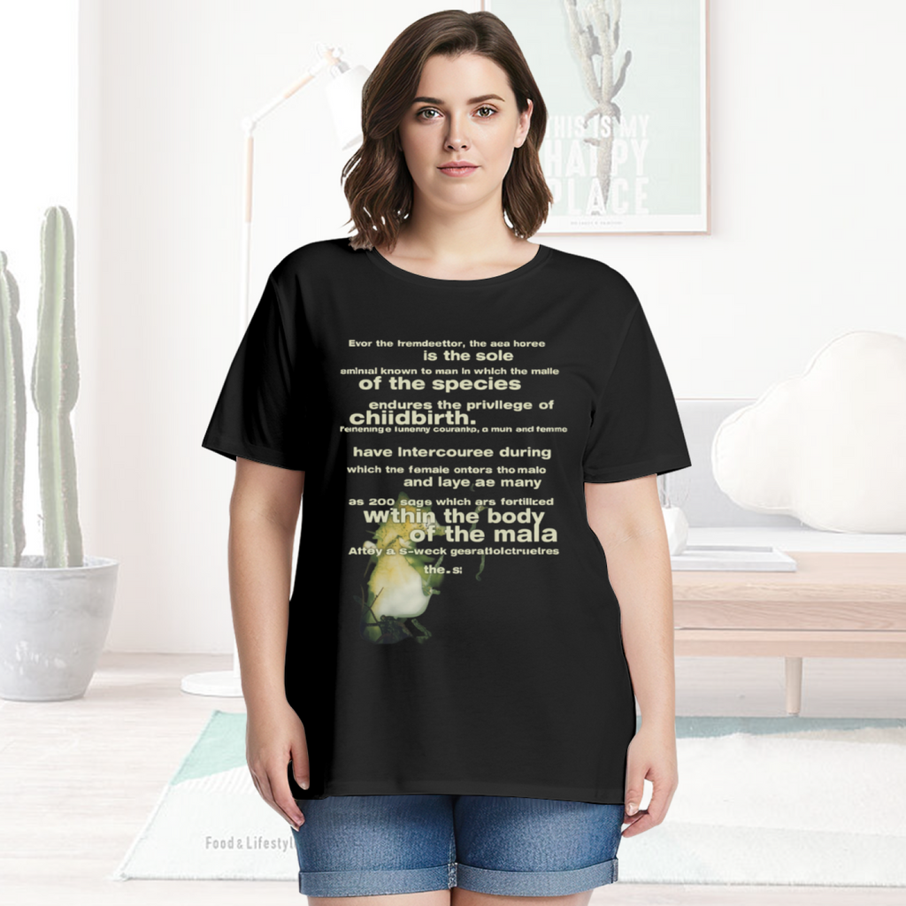 Graphic T-shirt product image with vintage seahorse illustration artwork