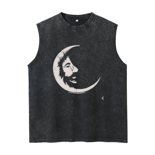 Grateful Dead washed graphic tank top with Blue Tie-dye Jerry Garcia With A White Crescent Moon Face Called Jerry Moon Short graphic