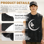 Grateful Dead washed graphic tank top with Blue Tie-dye Jerry Garcia With A White Crescent Moon Face Called Jerry Moon Short graphic