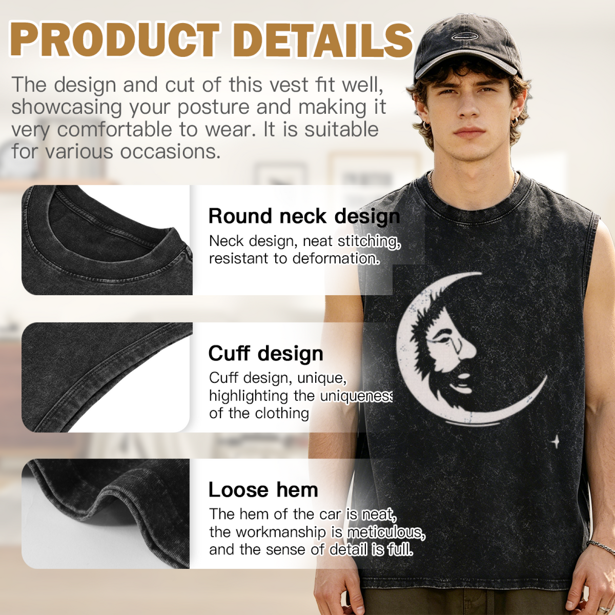 Grateful Dead washed graphic tank top with Blue Tie-dye Jerry Garcia With A White Crescent Moon Face Called Jerry Moon Short graphic